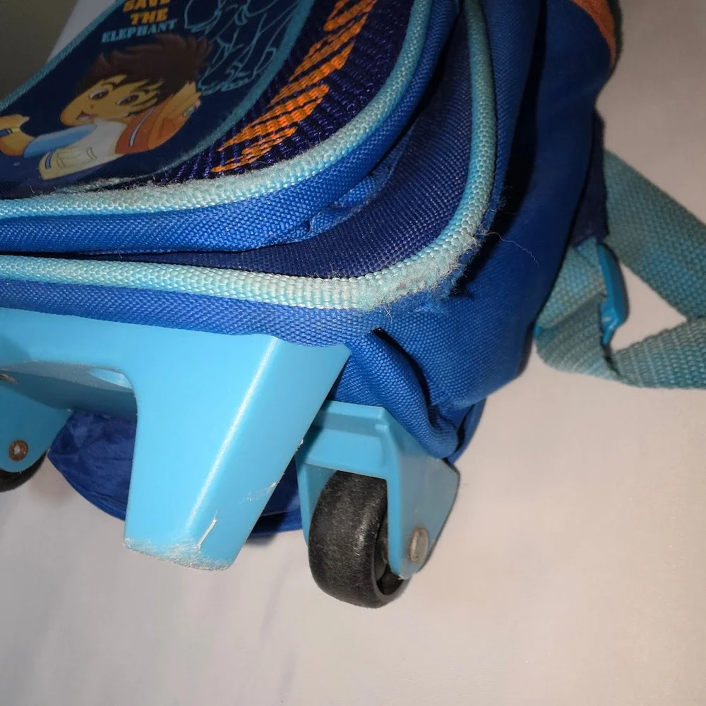 Vtg Rare Go Diego Go Kids Rolling Backpack Blue Orange To The Rescue‎ 15 inch